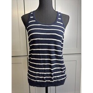 Vince Tank Top Navy Knit Stretch Cotton Racerback Women XS Coastal Nautical Cami